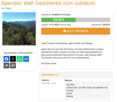 Screenshot of a personal fundraising campaign at EuroNatur.