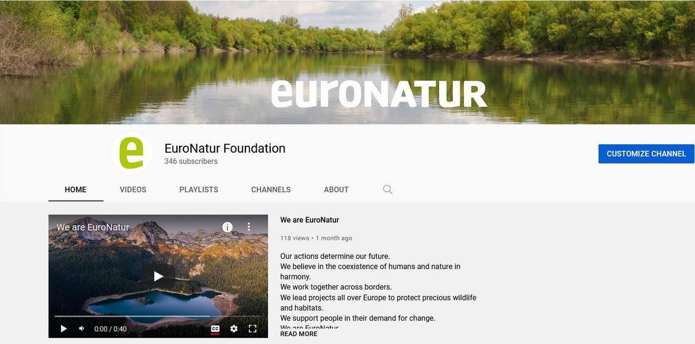 Screenshot YouTube Landing page EuroNatur YouTube