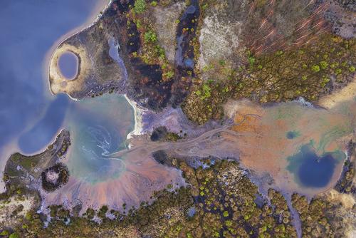 Aerial view of nature taking in a former mine