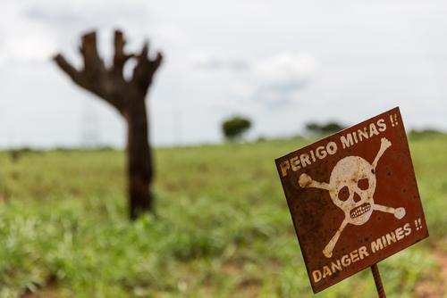 Warning sign against mines Warning sign against mines in Africa