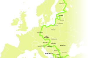 Landkarte, die den Verlauf des Grünen Bands durch Europa zeigt.
