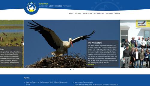 Screenshot of the homepage of the European Stork Villages.