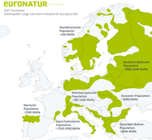 Map of Europe showing the occurrence of wolves in Europe.