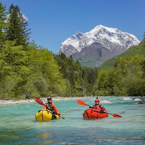 Two packrafts on the Soca the river