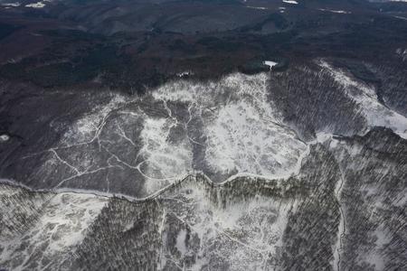 Luftbild von Kahlschlag im rumänischen Semenic-Nationalpark