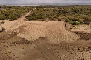 A bird's-eye view of the devastated landscape in the Vjosa-Narta protected area
