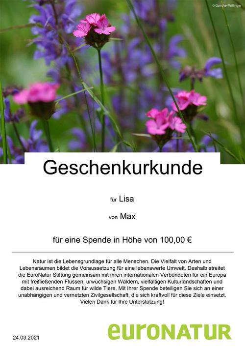 Geschenkurkunde von EuroNatur
