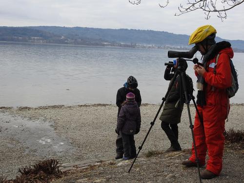 Ornithologen zählen Vögel mit Spektiv