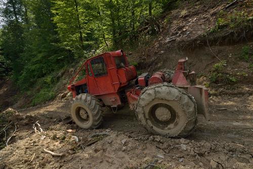 Forestry machine in the Domogled National Park in Romania.