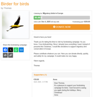 Screenshot of a personal fundraising campaign at EuroNatur.