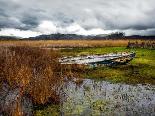 Abandoned boat at Lake Prespa