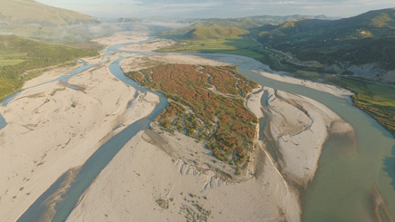 Aerial of the river Vjosa