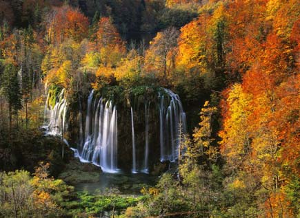 Waterfall in an autumn forest